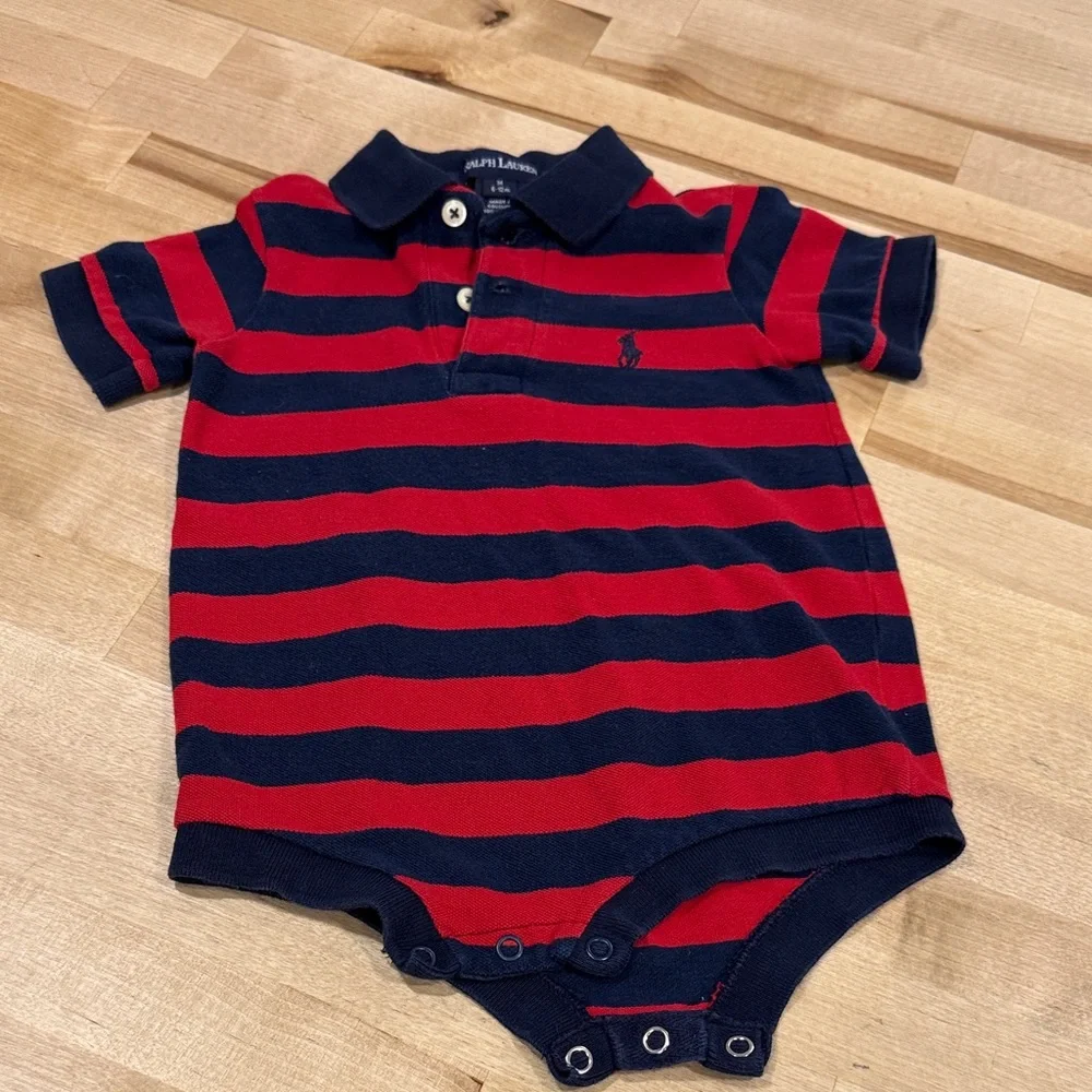 Ralph Lauren Kids Polo Shirts Red Navy Stripes Bundle of 2 Short Sleeve Cotton